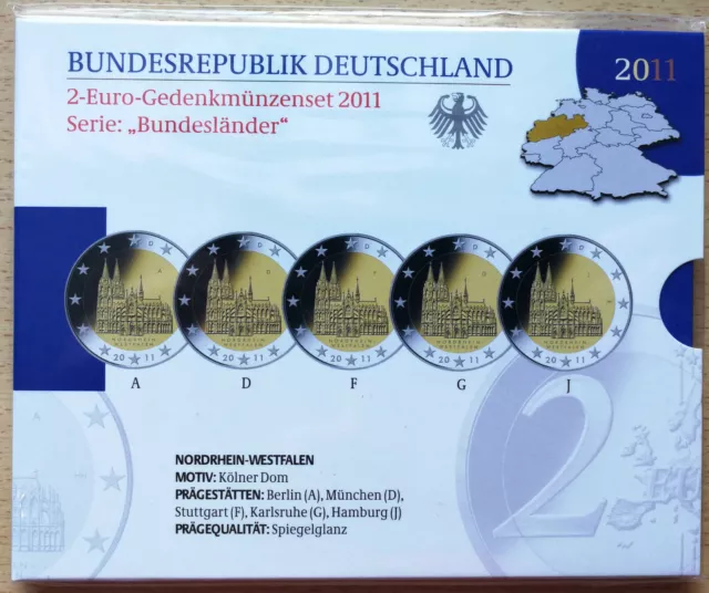 BRD: 2 Euro-Gedenkmünzen-Set "Bundesländer" 2011(OVP / polierte Platte / PP)!