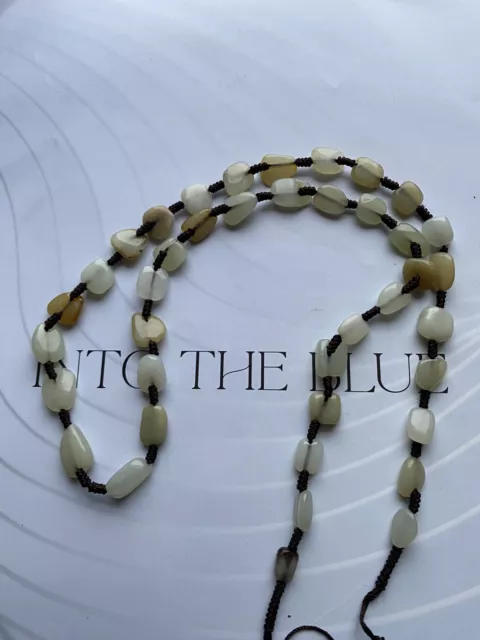 Superb Vintage Chinese Natural Hetian Mutton Fat Jade Beads Long Necklace