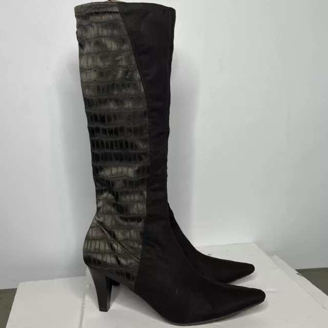 Coach And Four Boots Womens 8M Point High Heel Stretch Zip Alligator Suede Look