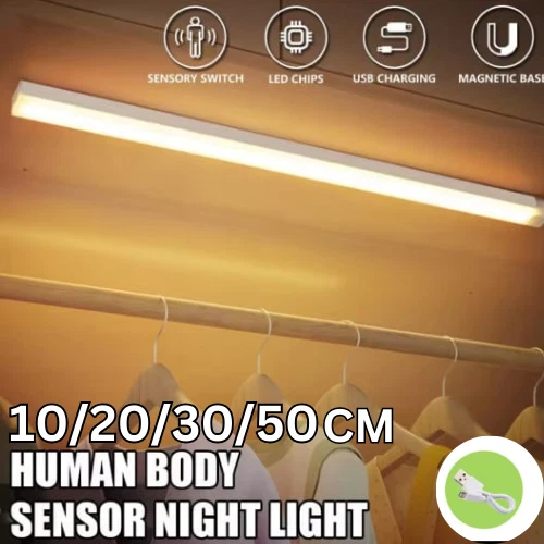 STRIP LIGHT LED PIR Motion Sensor Wireless USB Rechargeable Cabinet ...