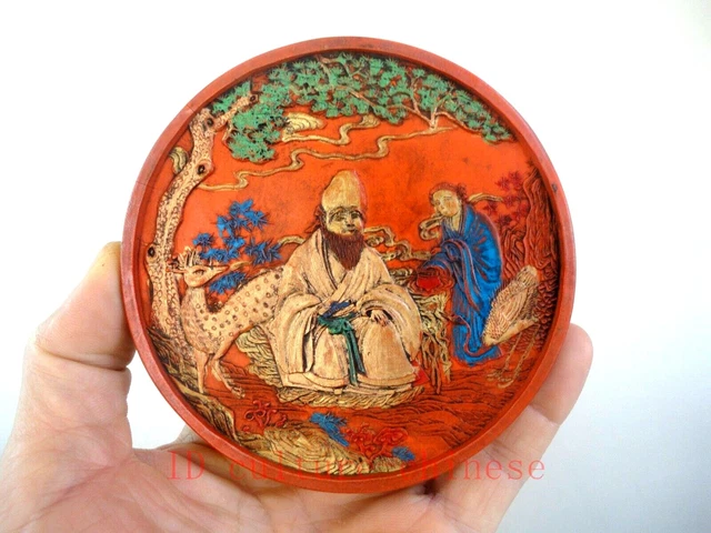 Collection Ancient China Cinnabar ink Stone Carving Old Man Longevity Decoration