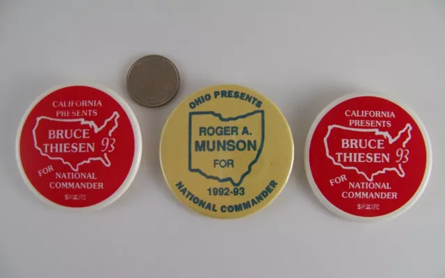 2-1/4" National Commander Pinback Button Political Campaign ~ Lot of 3