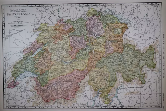 Authentic 1912 McNally Atlas Map ~ SWITZERLAND ~ (LG14x20) #1320