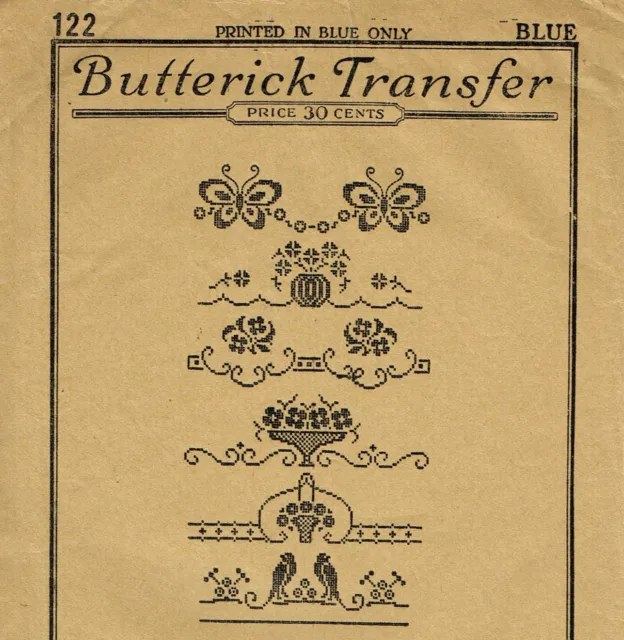 1920s Vintage Butterick Sewing Transfer Pattern 122  Cross Stitch Tea Towels