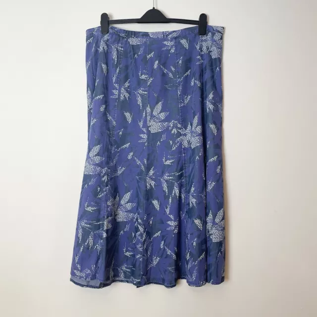M&S Classic High Waist Blue Floral Cotton Blend Knee Length Skirt Size UK 18