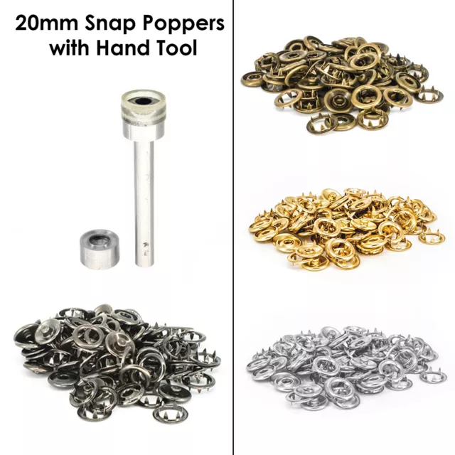 Prong Snap Fastener Press Studs Popper Buttons Hand Tool Various Colours 20mm