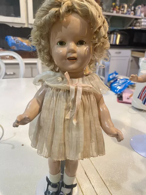 Original 1930's Shirley Temple 13" Doll with Reproduction Pin, Original dress