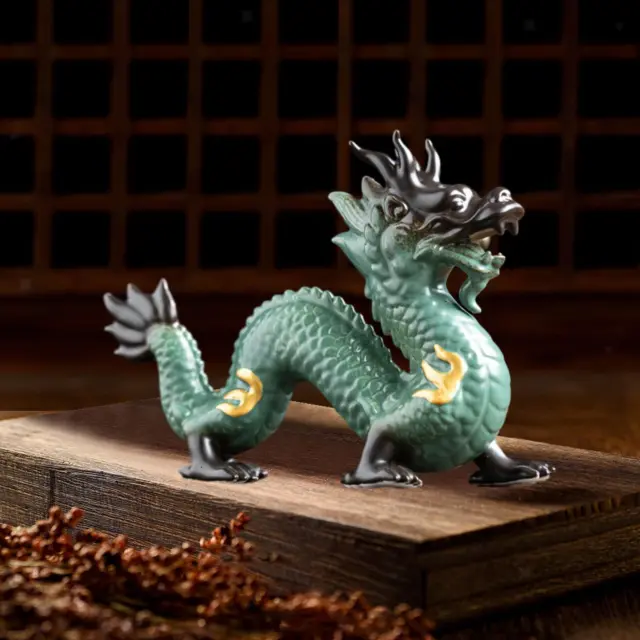 Traditional Chinese Porcelain Dragon Statue Ceramics Craft Decor New Year