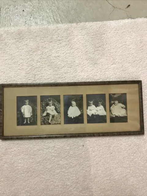 Antique Vintage Long Picture Frame With Baby Photos