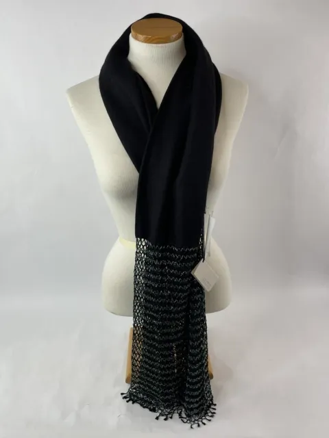 Bajra Pashmina Scarf Cashmere Silk Embellished Fringe Black Luxurious NEW