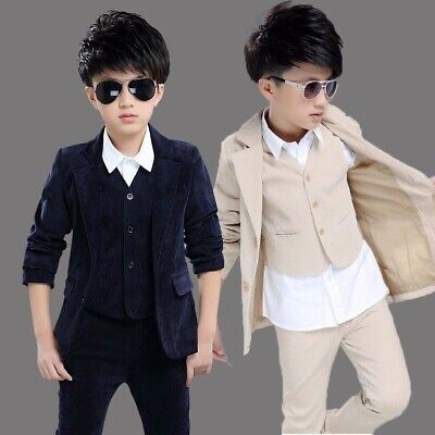 3PCS Kid Boy Blazer Suit Set Coat Jacket Vest Pant Formal Wedding Tuxedo Outfits