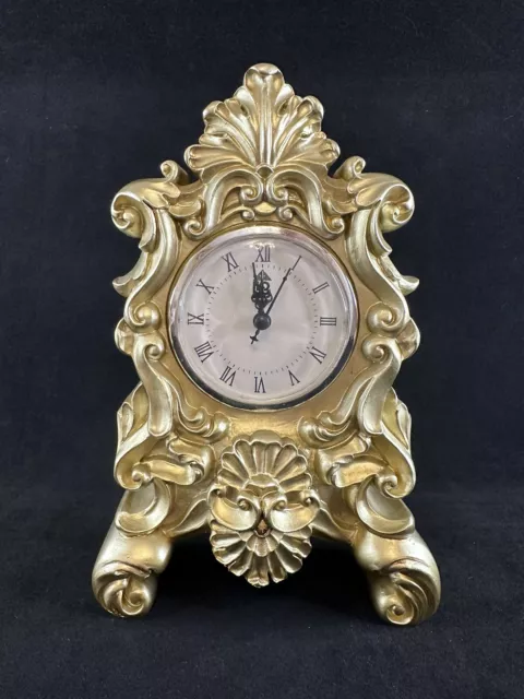 Ornate French Empire Imperial Style Mantel Clock Heavy Resin Champagne Gold Tone