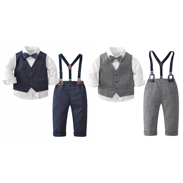 Toddler Baby Boys Party Gentleman Suit Shirt Vest Bowtie Suspender Pants Outfits
