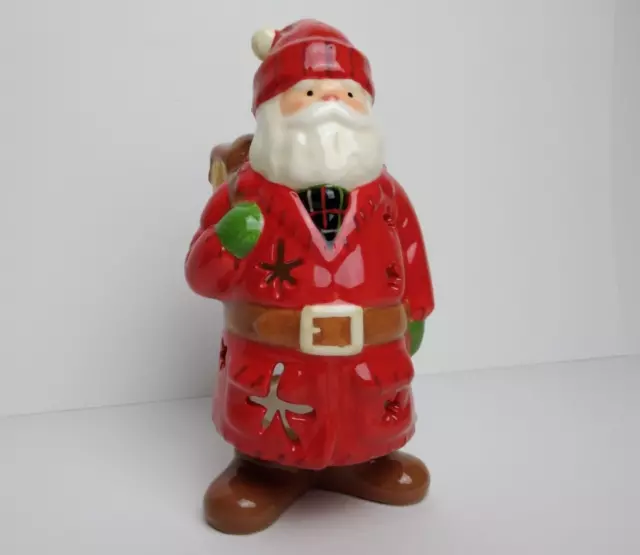 HMK.LIC Ceramic Santa Claus w/Backpack Tealight Candle Holder 7.5" Tall Hallmark