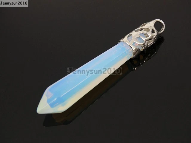 Natural Gemstones Long Hexagonal Pointed Reiki Chakra Pendant Leather Necklace