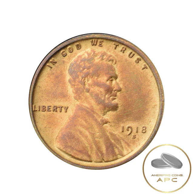 1918 S Lincoln Wheat Cent AU/BU Unc Very Red Brown Nice Strike Date