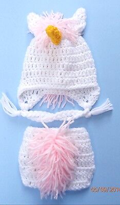 CROCHET BABY UNICORN HAT DIAPER COVER SET knit infant toddler beanie photo prop