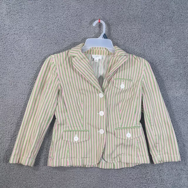 Ann Taylor Loft Jacket Womens 4 Green Pink Striped Cropped Pockets Button Front
