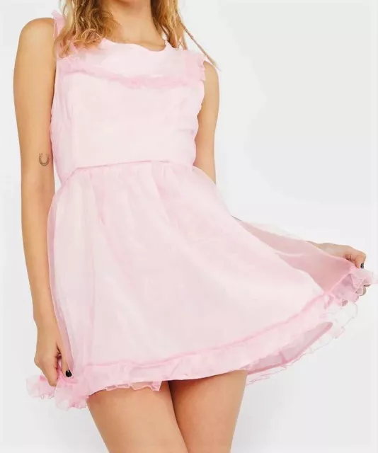 DOLLS KILL SUGAR Thrillz Ruffled Bib Organza Babydoll Dress Pink Size S  Cute £35.00 - PicClick UK
