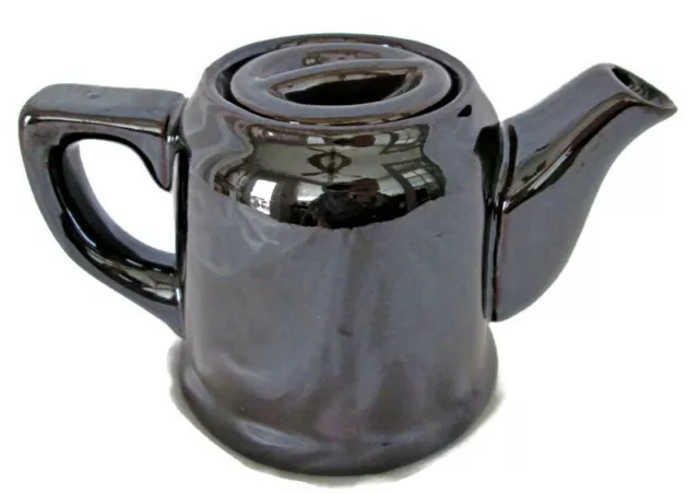 Vintage tea pot lusterware iridescent dark brown tab lid 12 oz occupied Japan