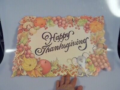 Vintage Happy Thanksgiving Die Cut Cardboard Decoration Large 17" Pastel