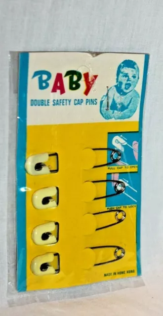 New In Package  Set Of 4 Vintage Baby Double Safety Diaper Pins Yellow