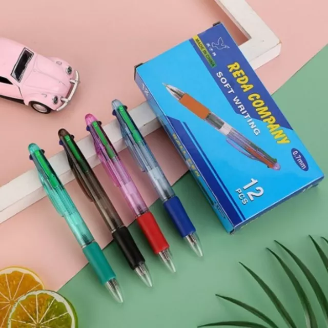 12PCS 0.70mm 4-in-1 Colored Pens Plastic Ballpoint Pen Multicolor Ink Pens