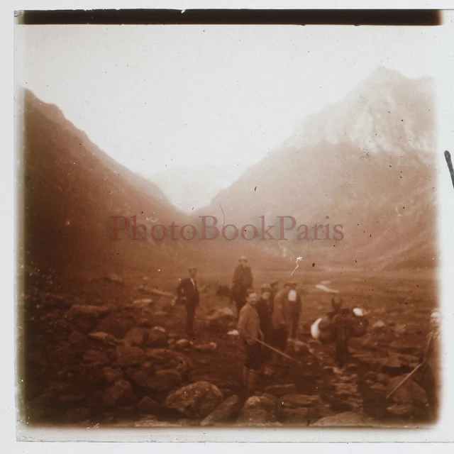 Alpinisme Vers le Col du Ras Montagne 1927 Photo Stereo Plaque n2 verre Vintage