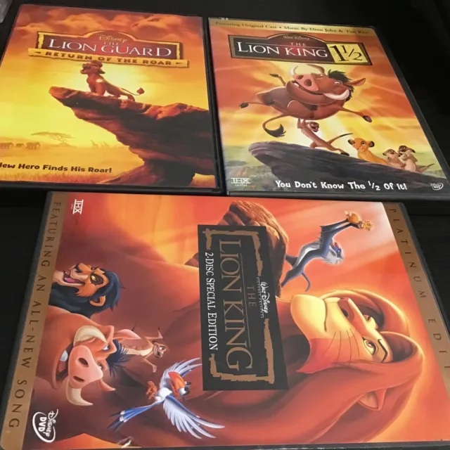Lot Of 3 Walt Disney's Lion King,  1 1/2 , Lion Guard Return Of The Roar DVD