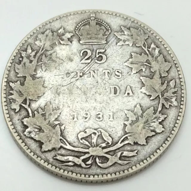 1931 Canada 25 Cents Quarter KM# 24a Circulated Coin D502