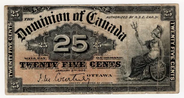 1900 Bank Note 1900 DOMINION OF Canada Twenty Five 25 Cent Shinplaster Bank Note ...