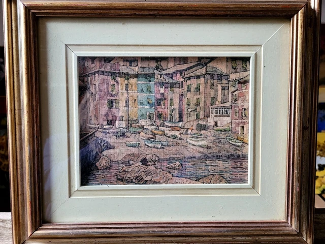 Aldo Cestino Quadro A Olio  Genova Boccadasse 25x18