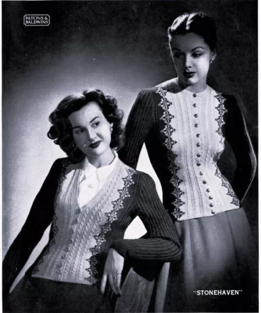 1940'S Ww2 Land Girl Knitting Pattern Copy Fair Isle Twin Set 33-34" Bust 139