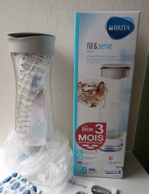 NEUVE Bouteille Carafe filtrante BRITA FILL&SERVE MIND gris foncé + 1 filtre