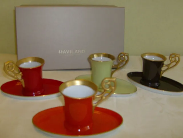 HAVILAND:Superbes tasses à café en coffret cadeau modèle laque de chine