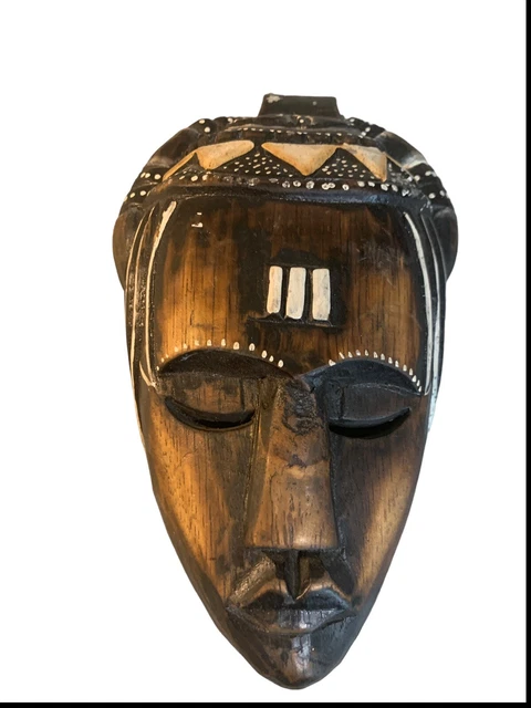Vintage African Wall-Mounted Carved Wood Sculpture Mask Nigeria West Africa