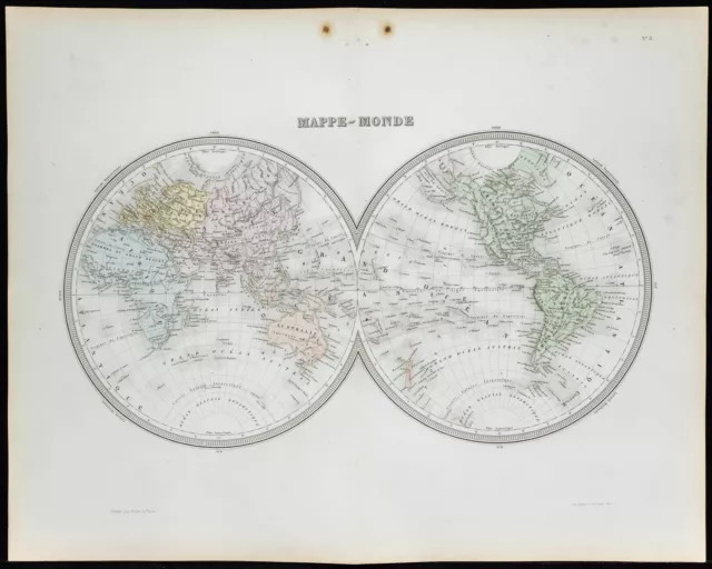 1855 - Carte du monde - Carte géographique ancienne - Tardieu - Gravure