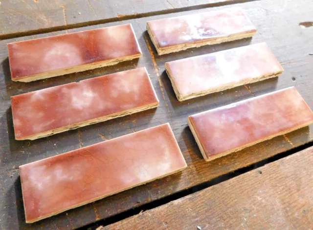 6 - 1890's Trent FIREPLACE HEARTH TILES - 2" x 6" Ceramic VICTORIAN Style ORNATE