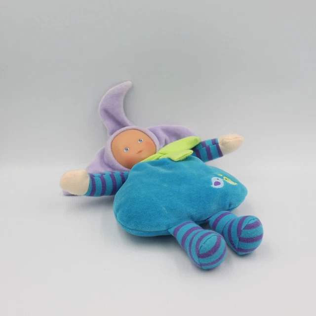 Doudou Poupée lutin bleu vert mauve oiseaux grelot Corolle - 16049