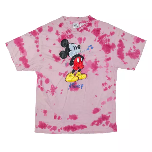 Vintage DISNEY STORE Womens Mickey Mouse T-Shirt Pink 90s Short Sleeve Tie Dye M