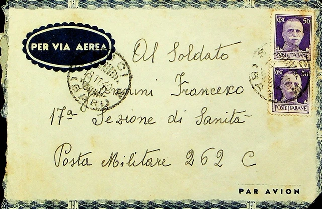 ITALY 1940 WWII 50c PAIR ON AIRMAIL COVER TO HEALTH SECTION MILITARY POST