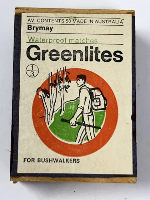 Brymay Greenlites Waterproof Matches for Bushwalkers Plywood Matchbox
