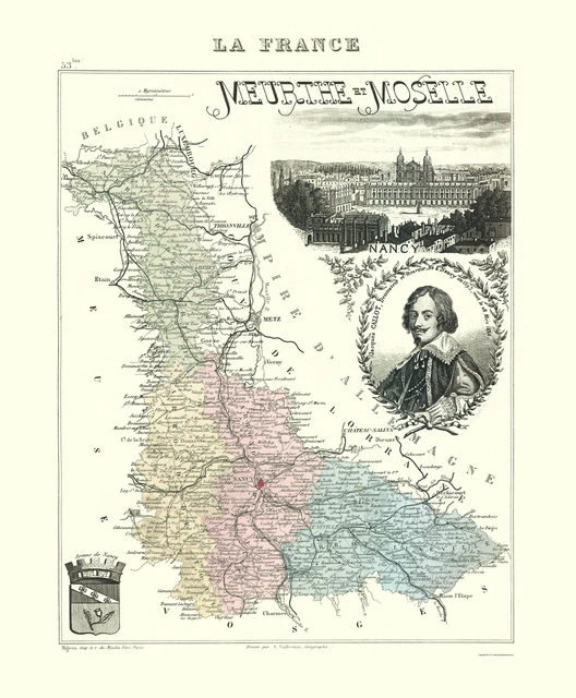 Meurthe et Moselle Department France - Migeon 1869 - 23.00 x 27.87