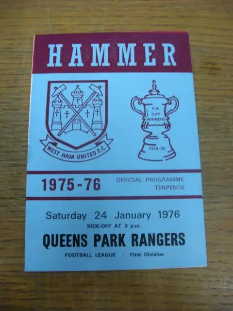 24/01/1976 West Ham United v Queens Park Rangers