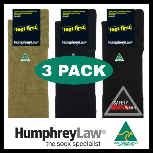3 x Pairs Humphrey Law Feet First Aussie Made Work Socks Toe Padding 32C