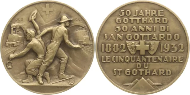 Schweiz, Bronzemedaille 1932, von Huguenin, 50 Jahre Gotthard Tunnel