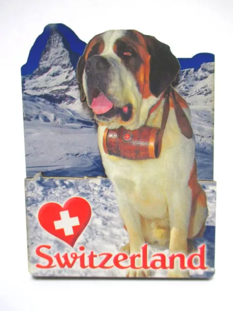 Bernhardiner Hund Holz 2D Magnet 10 cm Souvenir Schweiz (1693)