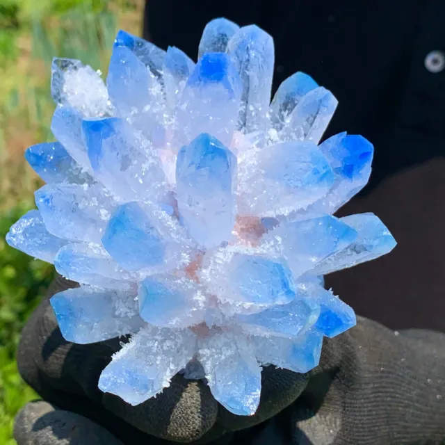 519G  New Find sky blue Phantom Quartz Crystal Cluster Mineral Specimen Healin 3