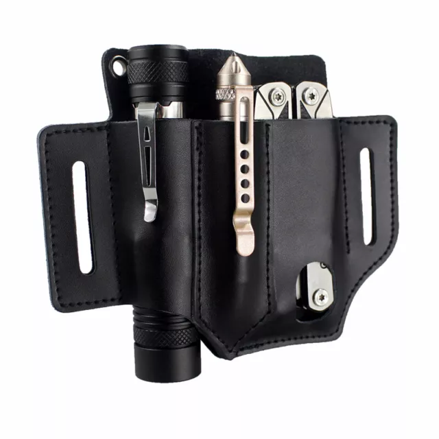 Tactical Portable Leather Belt Tool Pouch EDC Pouch for Flashlight Knife Pen Bag