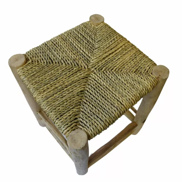 Scandi Stil Holzhocker Hocker Fußhocker mit geflochtenen Palmenblättern 30x30 cm 3